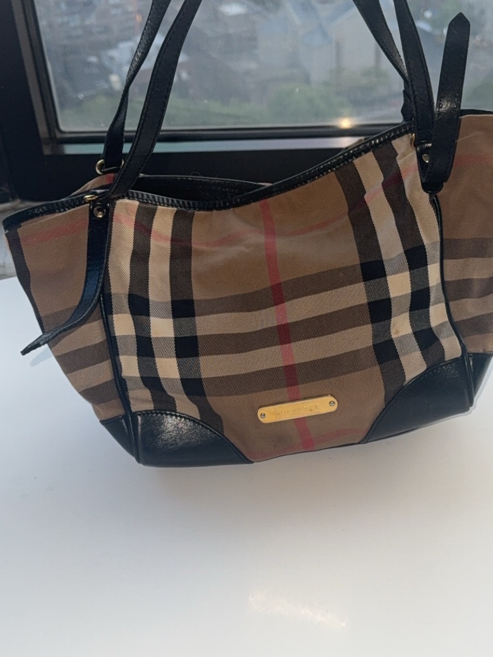 Burberry Plaid Shoulder Bag in Beige, Black and Red